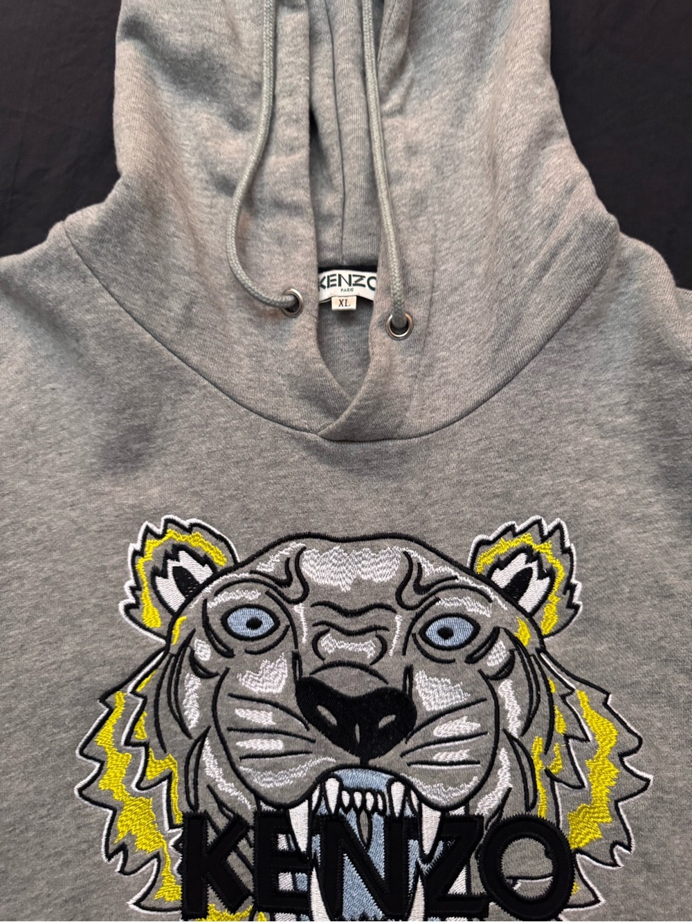 Kenzo Grey Hoodie with Embroidered Multicolor Tiger - Authentic